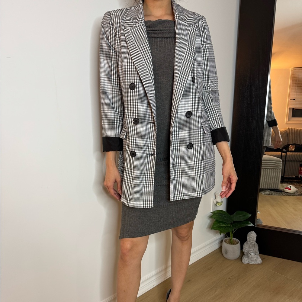 DYNAMITE Black and White Checkered Blazer